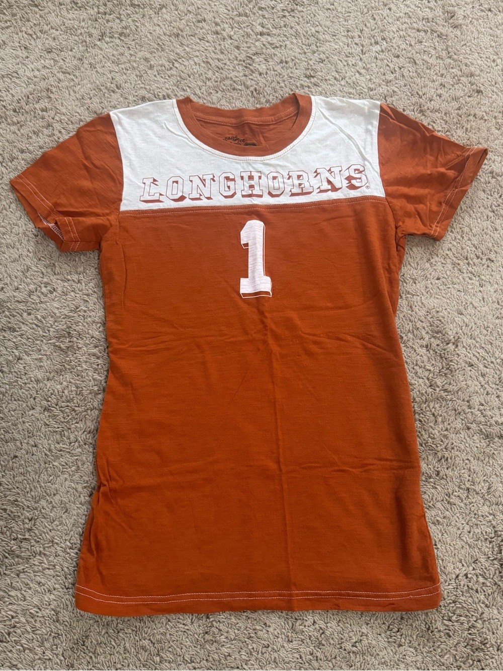Vintage Style Longhorns Contrast Yoke Graphic Tee - Burnt Orange & White